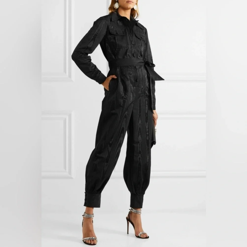 NWOT Gucci  Mock Neck Belted Moire Jumpsuit Romper Black Size 36/XS - Picture 3 of 12